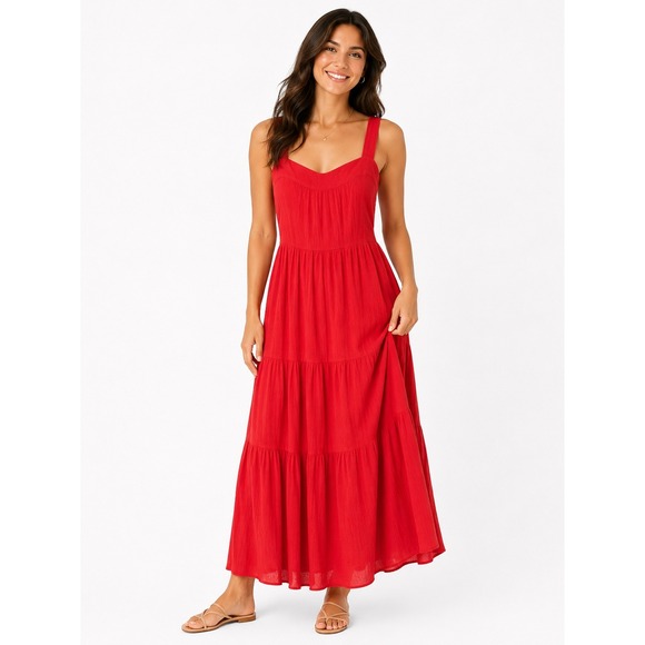 Knox Rose Dresses & Skirts - Knox Rose Red Rayon Tiered Maxi Dress Sleeveless Sweetheart Neck Medium NWT